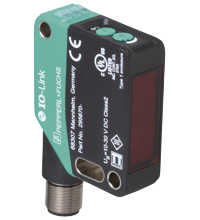 Sensor Fotoelétrico modo difuso a laser com supressão de fundo ajustável série R200 42x51mm 2 push-pull(PNP/NPN) 40 ... 600 mm OBT600-R200-2EP-IO-V1-L